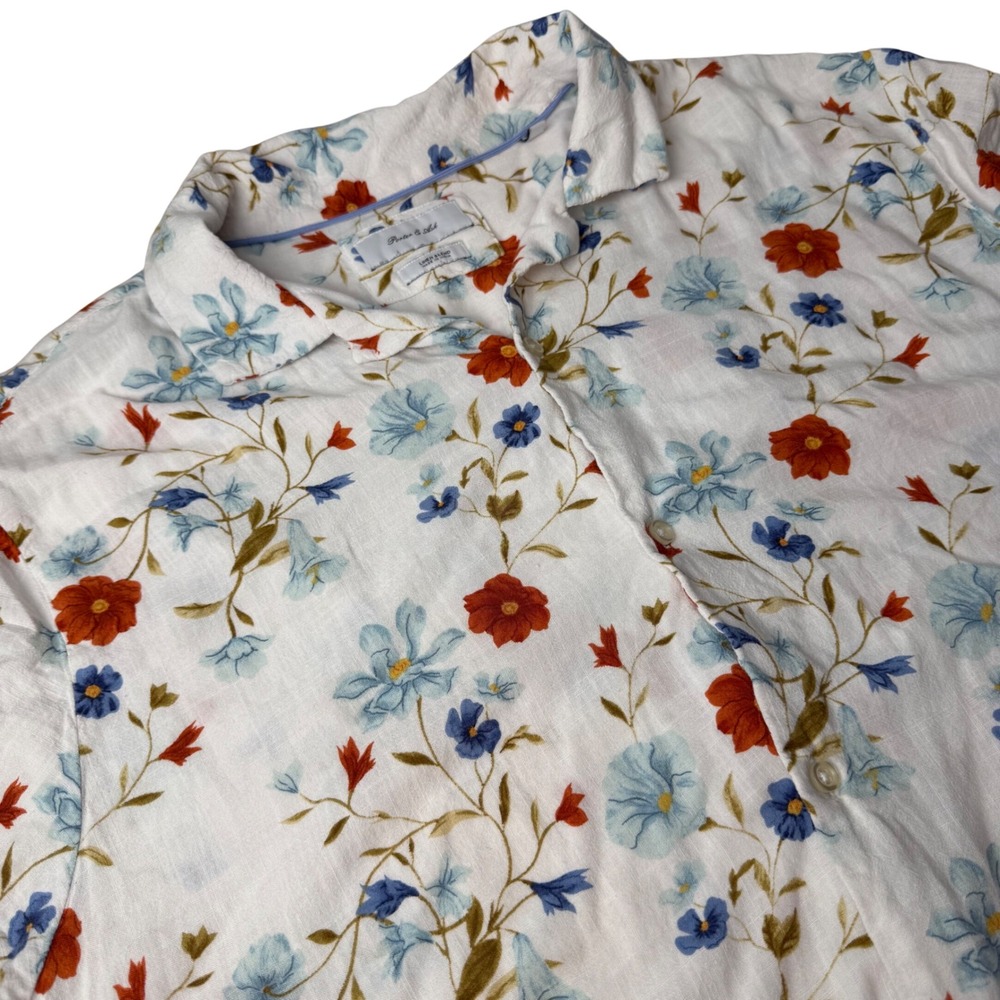 Porter & Ash Mens Linen Floral Button Down Shirt Large Tropical Vacation Beachy